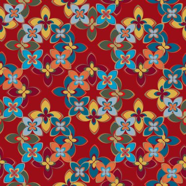 Çiçekler, vektör çizim ile çok renkli geometrik seamless modeli 