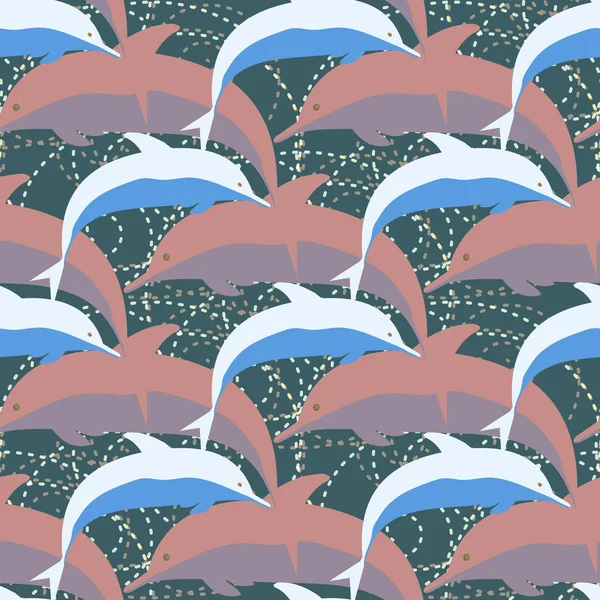 Бесшовная Текстура Стаей Дельфинов Водой Иллюстрация Заднем Плане — стоковый вектор