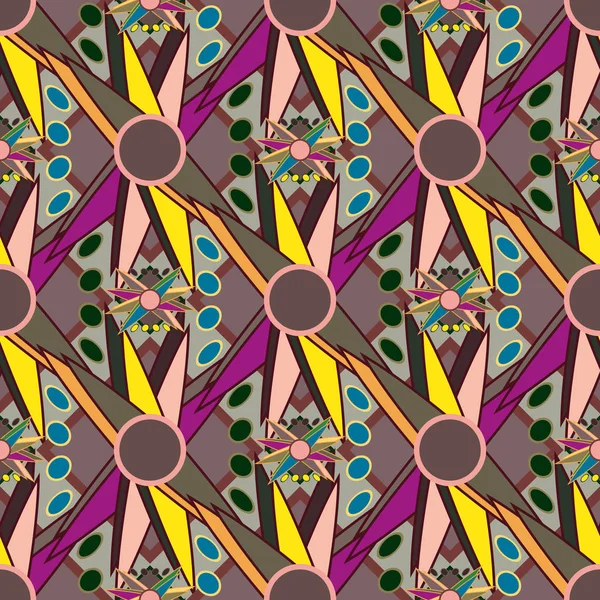 Geometrisches Mehrfarbiges Nahtloses Muster Mit Blumen Vektorillustration — Stockvektor