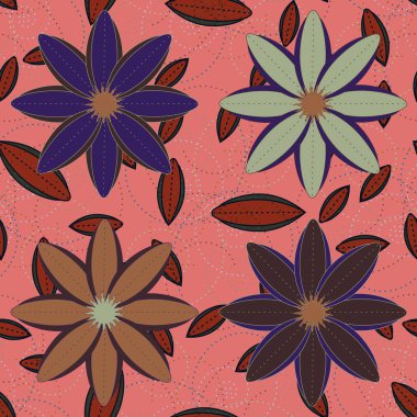 Çiçekler, vektör çizim ile çok renkli geometrik seamless modeli 