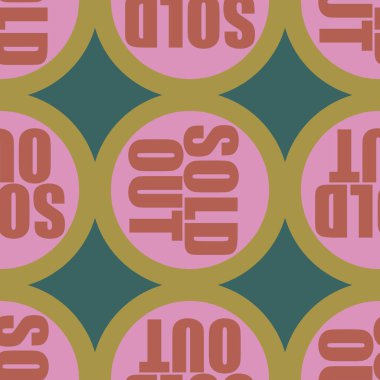 Satılan dışarı Dikişsiz desen metinle. Pop sanat tasarım ve renk doku ile yuvarlak başlık içinde alt yazı. Bir arka plan üzerinde etiket.