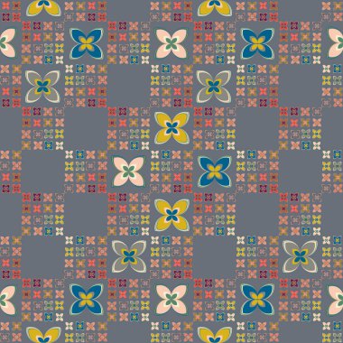 Çiçekler, vektör çizim ile çok renkli geometrik seamless modeli 