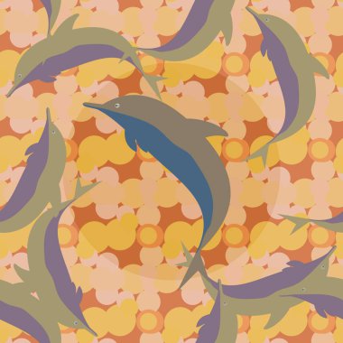 Yunuslar su altında çizim arka planı için bir sürü ile sorunsuz doku