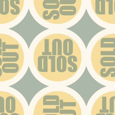 Satılan dışarı Dikişsiz desen metinle. Pop sanat tasarım ve renk doku ile yuvarlak başlık içinde alt yazı. Bir arka plan üzerinde etiket.