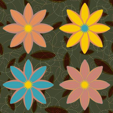 Çiçekler, vektör çizim ile çok renkli geometrik seamless modeli 