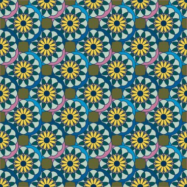 Çiçekler, vektör çizim ile çok renkli geometrik seamless modeli 