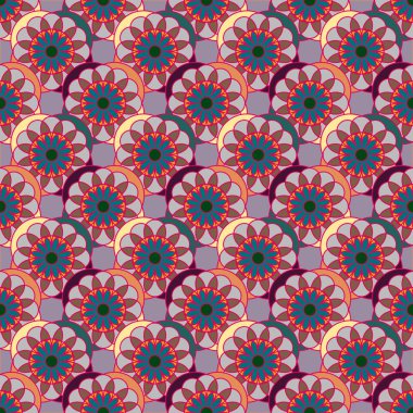 Çiçekler, vektör çizim ile çok renkli geometrik seamless modeli 