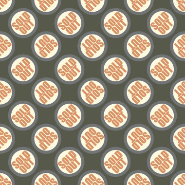 Satılan dışarı Dikişsiz desen metinle. Pop sanat tasarım ve renk doku ile yuvarlak başlık içinde alt yazı. Bir arka plan üzerinde etiket.