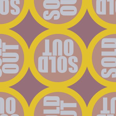 Satılan dışarı Dikişsiz desen metinle. Pop sanat tasarım ve renk doku ile yuvarlak başlık içinde alt yazı. Bir arka plan üzerinde etiket.