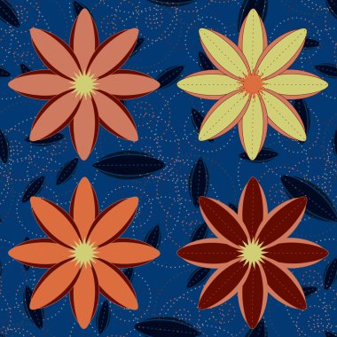 Çiçekler, vektör çizim ile çok renkli geometrik seamless modeli 