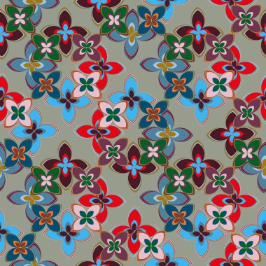 Çiçekler, vektör çizim ile çok renkli geometrik seamless modeli 