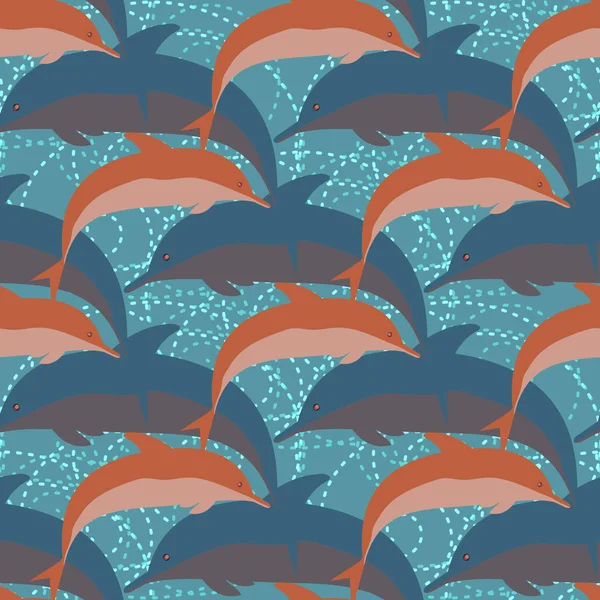 Varrat Nélküli Textúra Egy Nyáj Delfinek Víz Alatt Illusztráció Háttér — Stock Vector