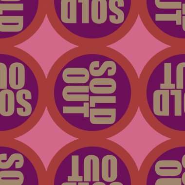 Satılan dışarı Dikişsiz desen metinle. Pop sanat tasarım ve renk doku ile yuvarlak başlık içinde alt yazı. Bir arka plan üzerinde etiket.