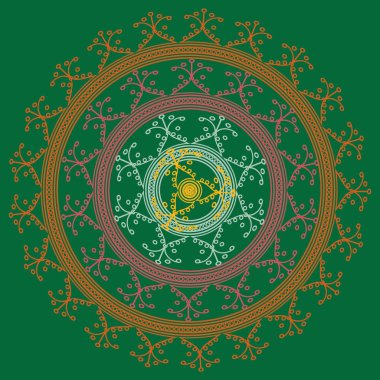 Basit renkli soyut mandala. Parlak dairesel süsleme basit şekiller oluşur. 