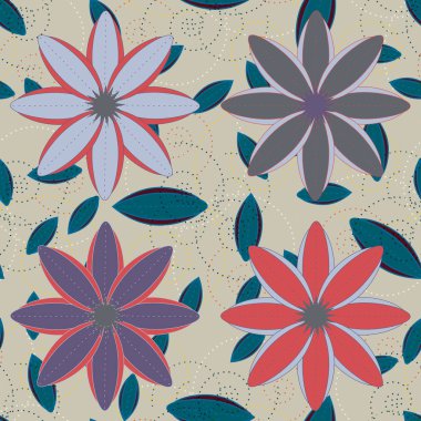 Çiçekler, vektör çizim ile çok renkli geometrik seamless modeli 