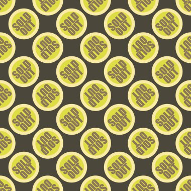 Satılan dışarı Dikişsiz desen metinle. Pop sanat tasarım ve renk doku ile yuvarlak başlık içinde alt yazı. Bir arka plan üzerinde etiket.