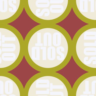 Satılan dışarı Dikişsiz desen metinle. Pop sanat tasarım ve renk doku ile yuvarlak başlık içinde alt yazı. Bir arka plan üzerinde etiket.