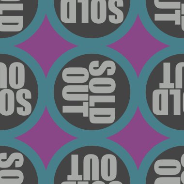 Satılan dışarı Dikişsiz desen metinle. Pop sanat tasarım ve renk doku ile yuvarlak başlık içinde alt yazı. Bir arka plan üzerinde etiket.