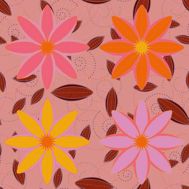 Çiçekler, vektör çizim ile çok renkli geometrik seamless modeli 