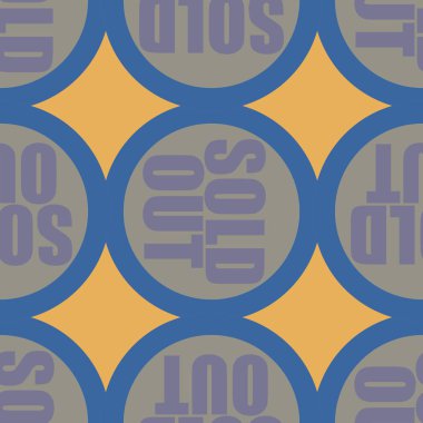 Satılan dışarı Dikişsiz desen metinle. Pop sanat tasarım ve renk doku ile yuvarlak başlık içinde alt yazı. Bir arka plan üzerinde etiket.