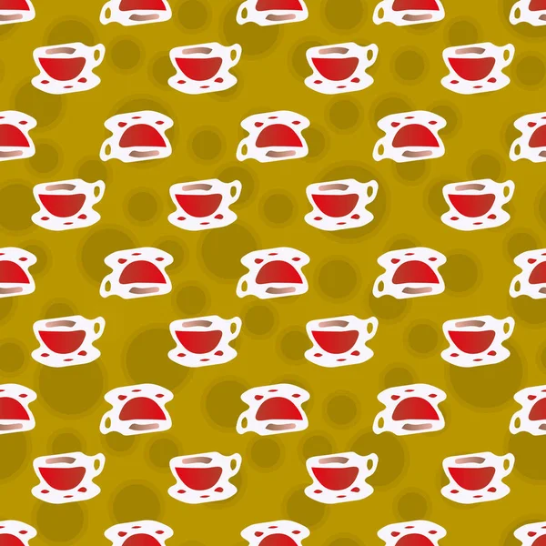 Tazas Café Con Puntos Patrón Sin Costuras Fondo — Archivo Imágenes Vectoriales