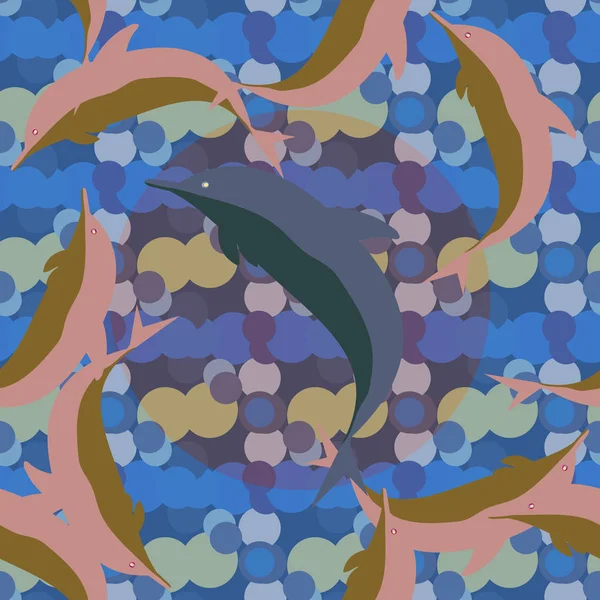 Nahtlose Textur Mit Einem Schwarm Delfine Unter Wasser Illustration Zum — Stockvektor