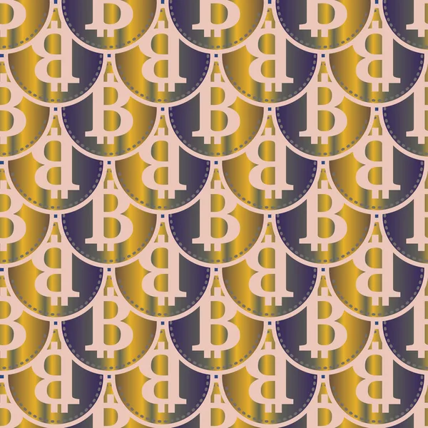 Seamless Pattern Shiny Luminous Expensive Coins Bitcoins — Stock Vector