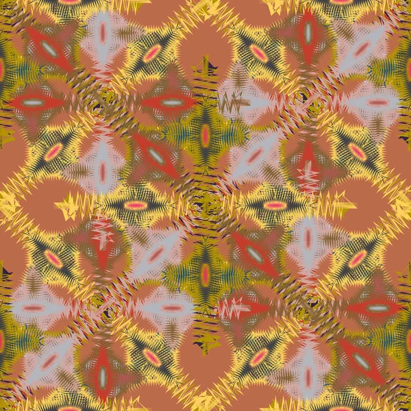 Memfis スタイルの抽象的な背景 幾何学的なシームレス パターン 繰り返し装飾印刷 シームレスな原始的な幾何学的な背景 — ストックベクタ