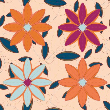 Çiçekler, vektör çizim ile çok renkli geometrik seamless modeli 
