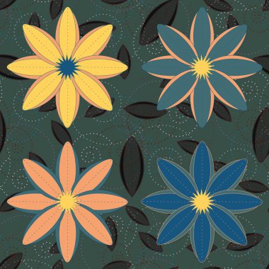 Çiçekler, vektör çizim ile çok renkli geometrik seamless modeli 