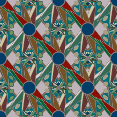 Çiçekler, vektör çizim ile çok renkli geometrik seamless modeli 