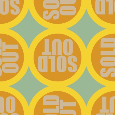 Satılan dışarı Dikişsiz desen metinle. Pop sanat tasarım ve renk doku ile yuvarlak başlık içinde alt yazı. Bir arka plan üzerinde etiket.