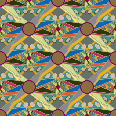 Çiçekler, vektör çizim ile çok renkli geometrik seamless modeli 