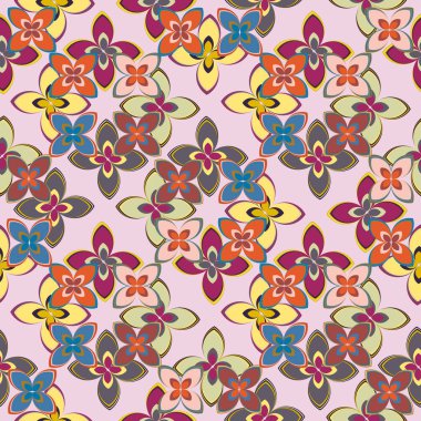 Çiçekler, vektör çizim ile çok renkli geometrik seamless modeli 