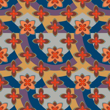 Çiçekler, vektör çizim ile çok renkli geometrik seamless modeli 