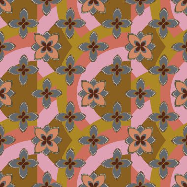 Çiçekler, vektör çizim ile çok renkli geometrik seamless modeli 