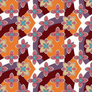 Çiçekler, vektör çizim ile çok renkli geometrik seamless modeli 