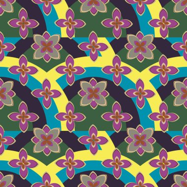 Çiçekler, vektör çizim ile çok renkli geometrik seamless modeli 