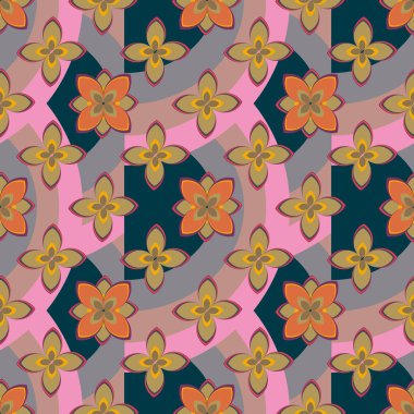 Çiçekler, vektör çizim ile çok renkli geometrik seamless modeli 