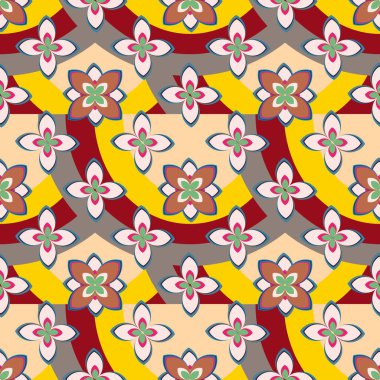 Çiçekler, vektör çizim ile çok renkli geometrik seamless modeli 