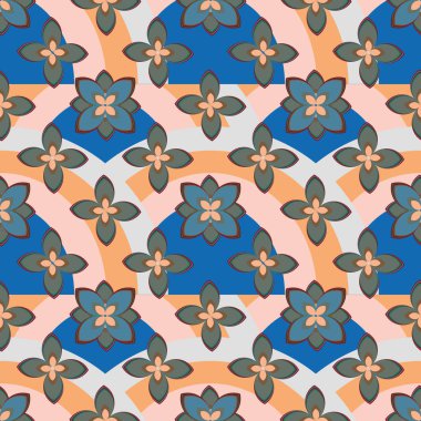 Çiçekler, vektör çizim ile çok renkli geometrik seamless modeli 