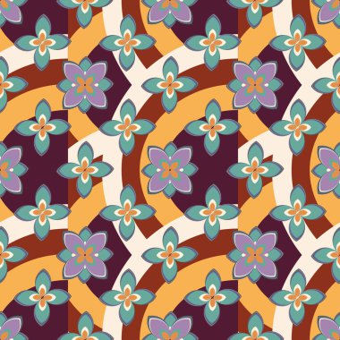 Çiçekler, vektör çizim ile çok renkli geometrik seamless modeli 