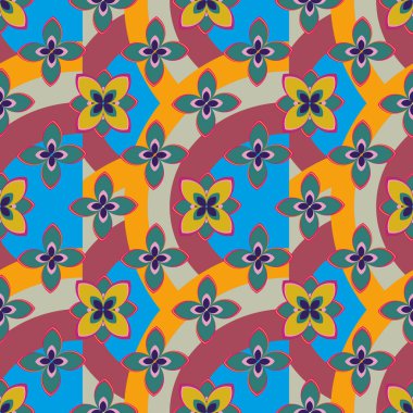 Çiçekler, vektör çizim ile çok renkli geometrik seamless modeli 