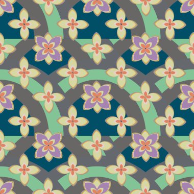 Çiçekler, vektör çizim ile çok renkli geometrik seamless modeli 