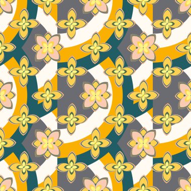 Çiçekler, vektör çizim ile çok renkli geometrik seamless modeli 