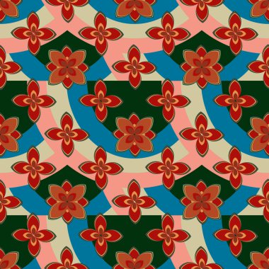 Çiçekler, vektör çizim ile çok renkli geometrik seamless modeli 