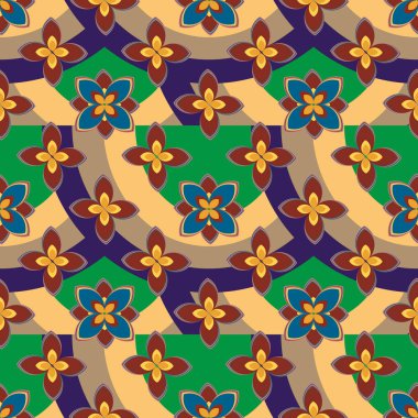 Çiçekler, vektör çizim ile çok renkli geometrik seamless modeli 