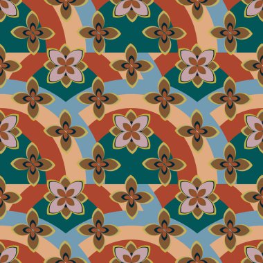 Çiçekler, vektör çizim ile çok renkli geometrik seamless modeli 