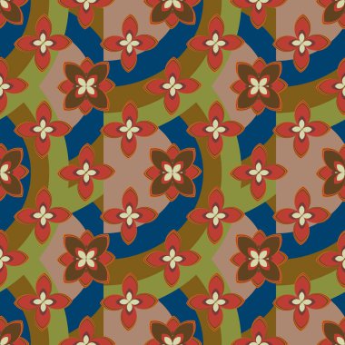 Çiçekler, vektör çizim ile çok renkli geometrik seamless modeli 