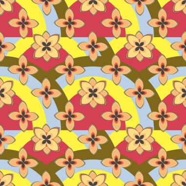 Çiçekler, vektör çizim ile çok renkli geometrik seamless modeli 